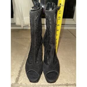 Nando Muzi Black Suede Lace Bootis Boots Open Toe Shoes Size 37.5 Used